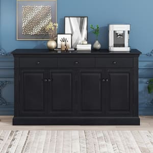 Black Extra Large Storage Space MDF 60 in. Sideboard with 3-Drawers and 2-Cabinets