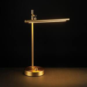 West 15 in. Matte Brass LED Integrated Desk Lamp with Dimmer Rotary Switch