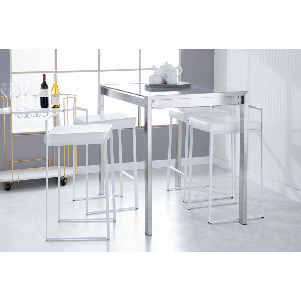 Fuji 27.75 in. White Faux Leather and White Metal Stackable Counter Stool (Set of 3) price history on PriceWatchPro