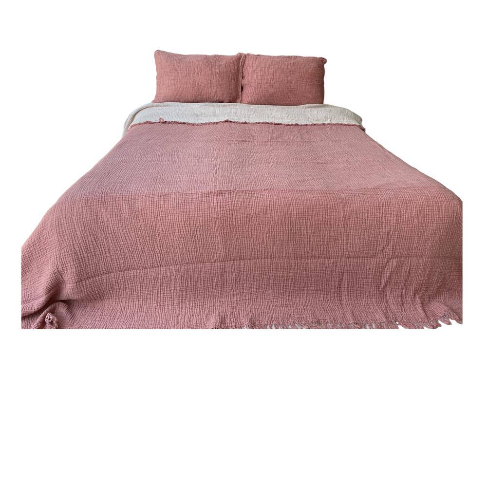 Organic Pink Cotton Reversible Queen Bedspread Set