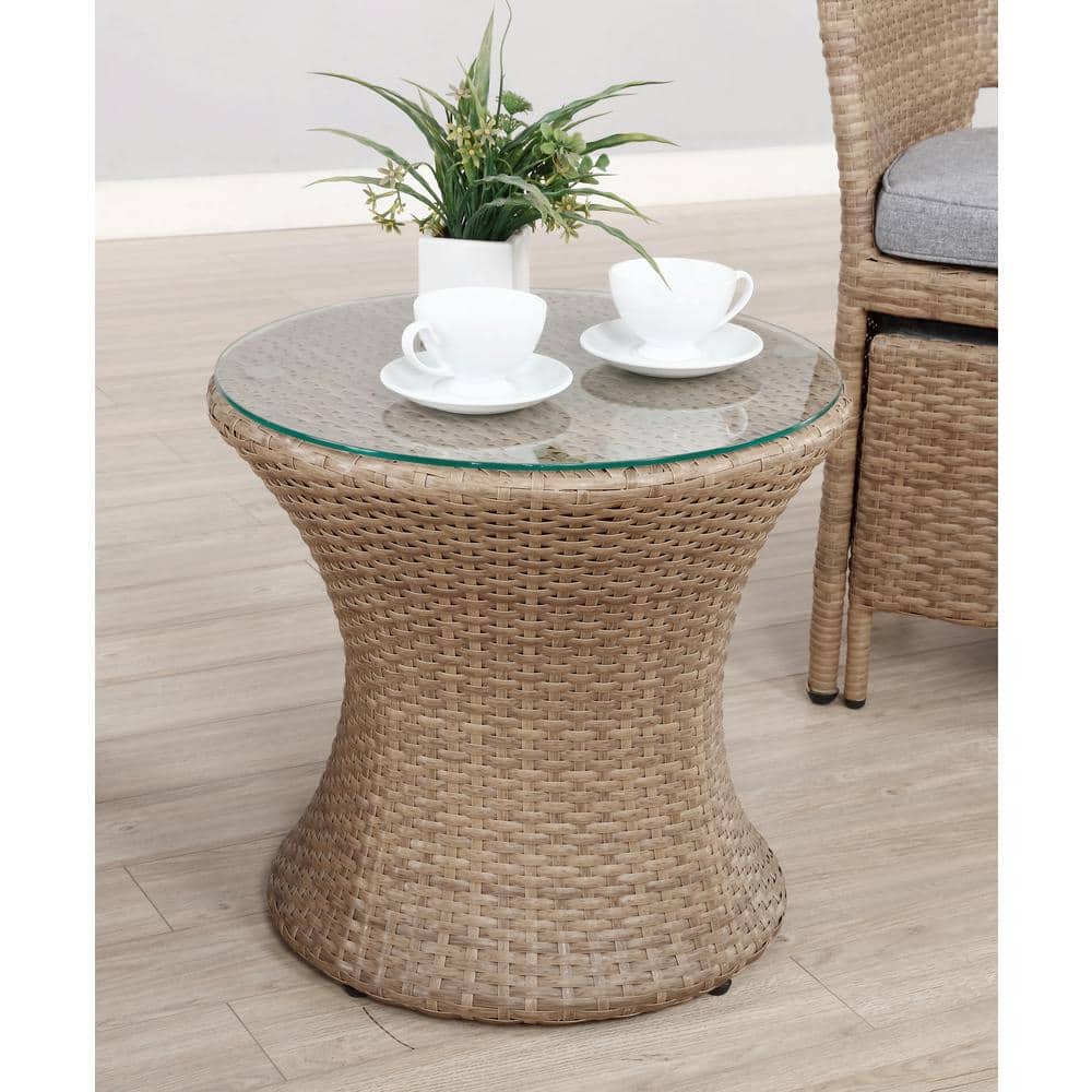 Kokoli 5-Piece Light Brown Wicker Outdoor Conversation Set with Gray Cushions
