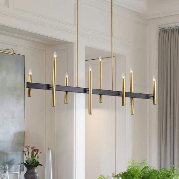 56.69 in. 8-Light Modern Black and Gold Candlestick Kitchen Island Chandelier