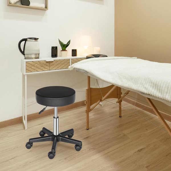 Black PU Leather Seat Swivel Rolling Stool Adjustable Height Hydraulic Stool with Wheels