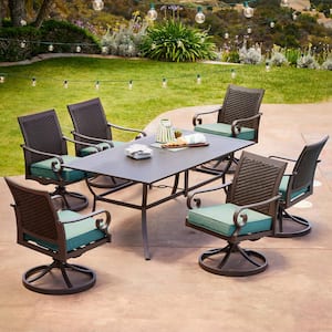 Milano 7-Piece Aluminum Swivel Outdoor Dining Set with Teal Cushions
