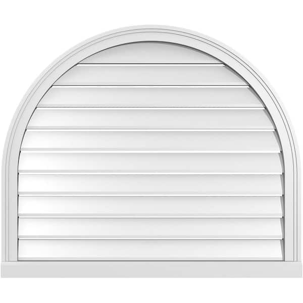 Ekena Millwork 38 in. x 32 in. Round Top White PVC Paintable Gable Louver Vent Functional