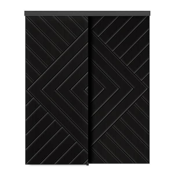 CALHOME 60 in. x 80 in. Hollow Core Black Stained Composite MDF Interior Double Closet Sliding Doors