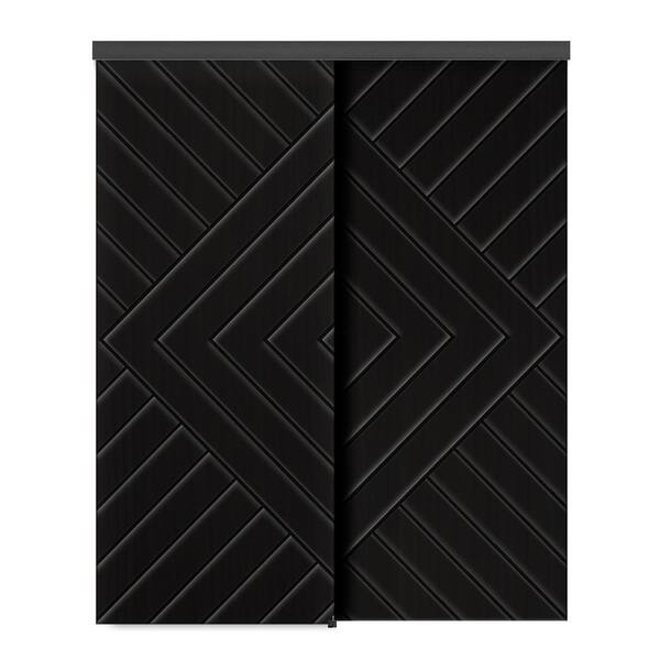 CALHOME 72 in. x 80 in. Hollow Core Black Stained Composite MDF Interior Double Closet Sliding Doors