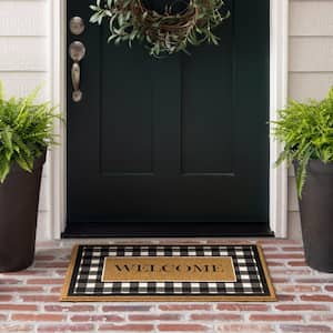 Fall Welcome Check Natural 18 in. x 30 in. Faux Coir Doormat