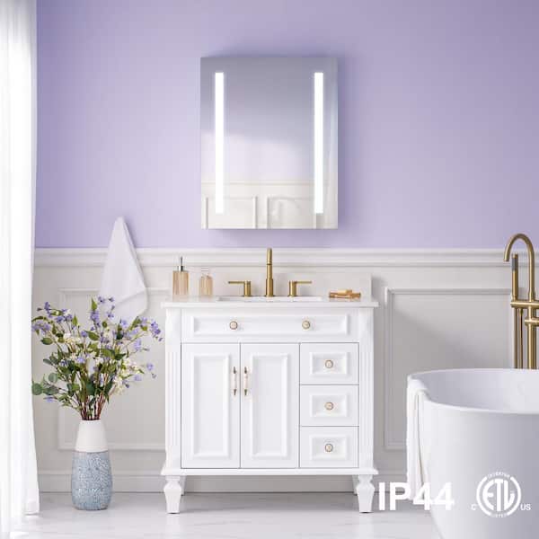24 in. W x 30 in. H Medium Rectangular Aluminum Recessed or Surface Mount Medicine Cabinet with Mirror and Lighted