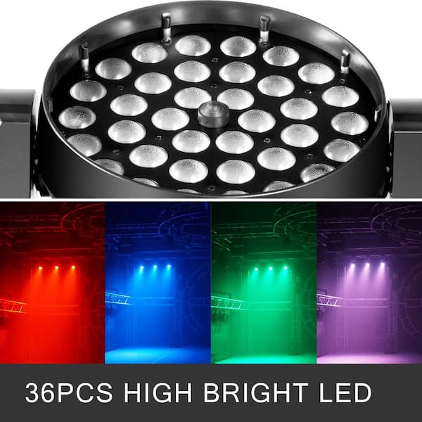 VEVOR 10-Watt Stage Light 36 PC RGBW LED Bulbs 4 in 1 Spot Light DMX512 7 Colors Beam Low Bay High Bay for Dj Disco Club Party