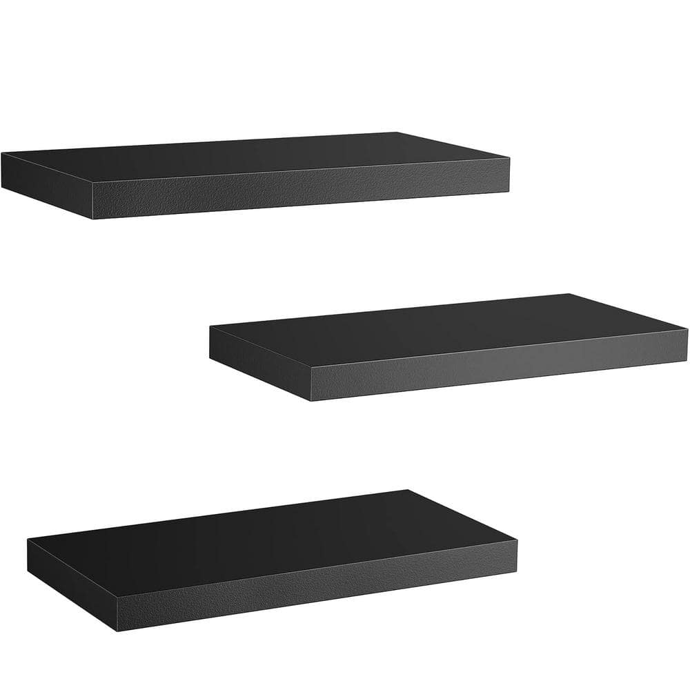 15 in. W x 6.7 in. D Black Floating Decorative Wall Shelf (Set of 3)