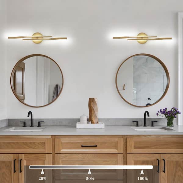 Holiday 23.6 in. 2-Light 15-Watt Integrated LED Gold Modern Bath Vanity Light