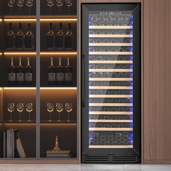 24 in. Single Zone Wine Cellar Cooling Unit 173 Plus Bottles Built in Wine Cooler 2-Door Handles Blue LEDs in Black