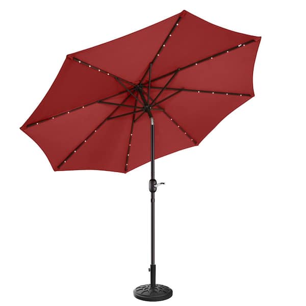 Villacera 9 ft. LED Outdoor Market Patio Umbrella with Solar Lights with Base in Red