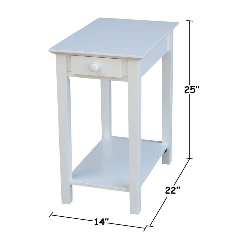 Elegant Narrow Solid Wood End Table in White with Shelf and Drawer