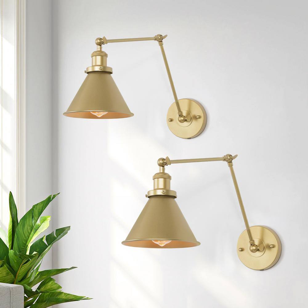 LNC 1Light Modern Farmhouse Swing Arm Vintage Gold Wall Sconce PlugIn
