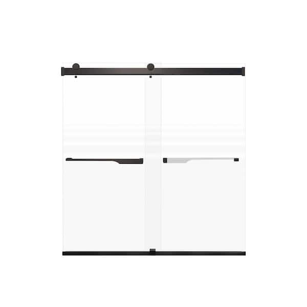 Transolid Brianna 60 in. W x 62 in. H Sliding Frameless Shower Door in Matte Black Finish with Frosted Glass