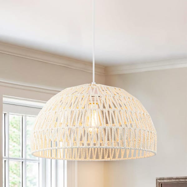 Rennnsan Zoe 60-Watt 1-Light Pendant Light with Beige Bohemian Woven Rattan Shade