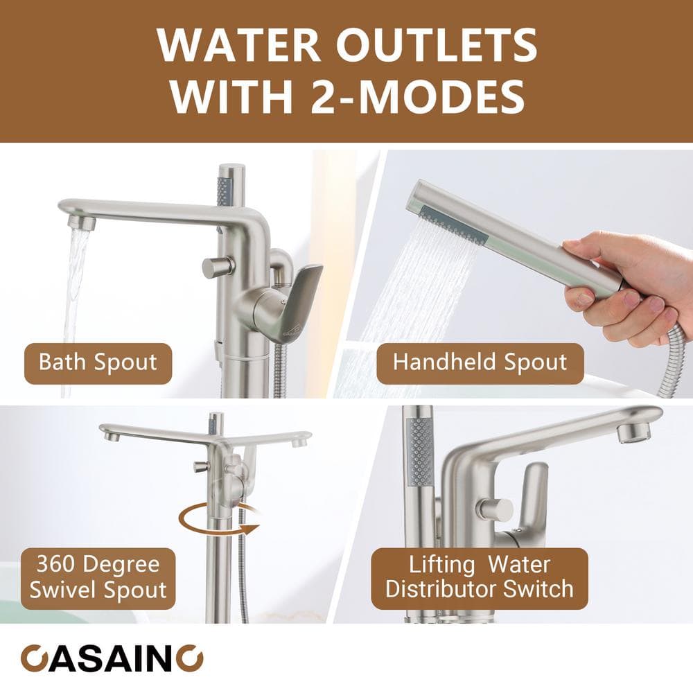 Brushed Nickel Freestanding Bathtub Faucet with Handshower