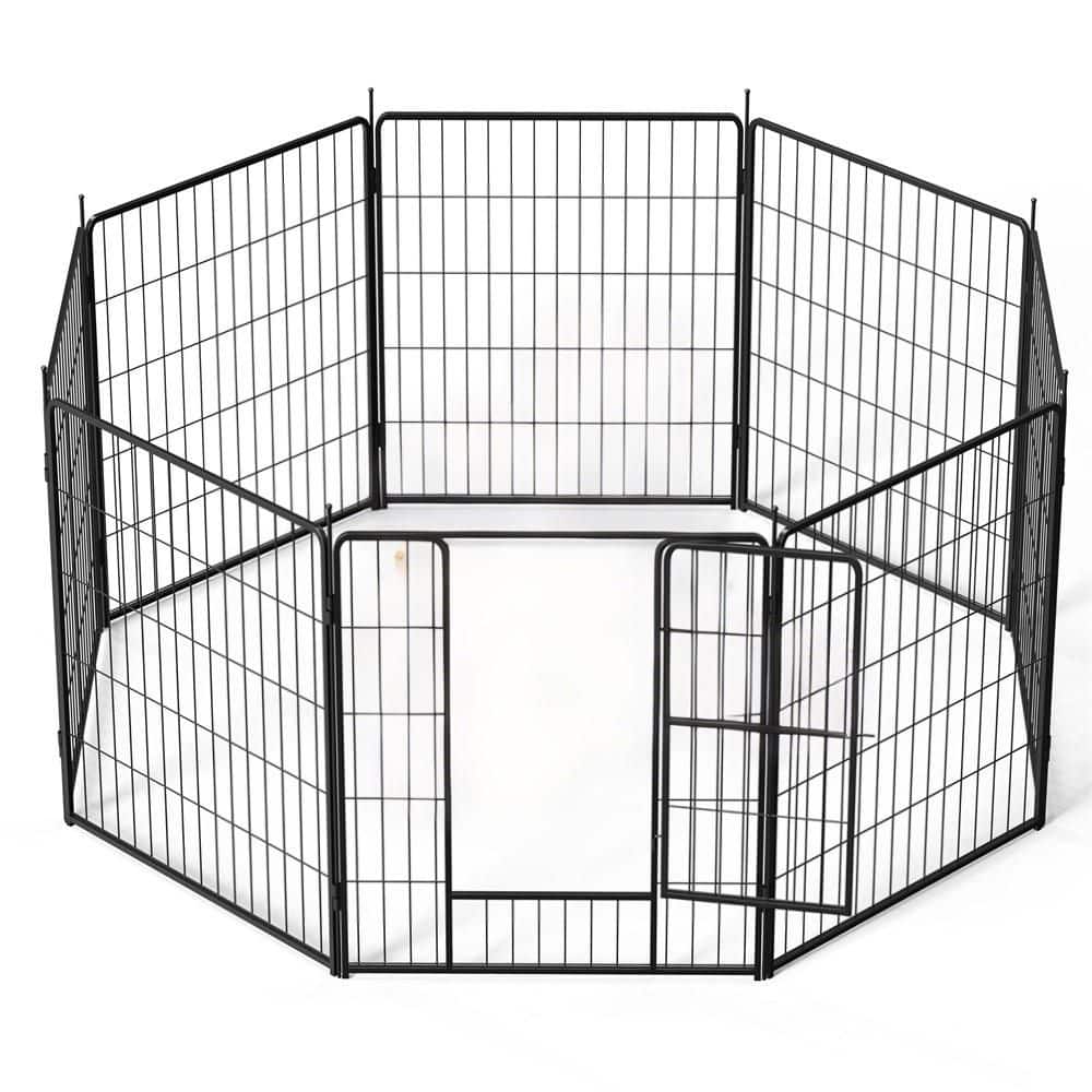 Dog Playpen, 32 in. H 8 Panels Fence Indoor Outdoor Heavy-Duty Metal Foldab