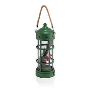 Metal and Glass Lantern with Warm White LED Lights, Red