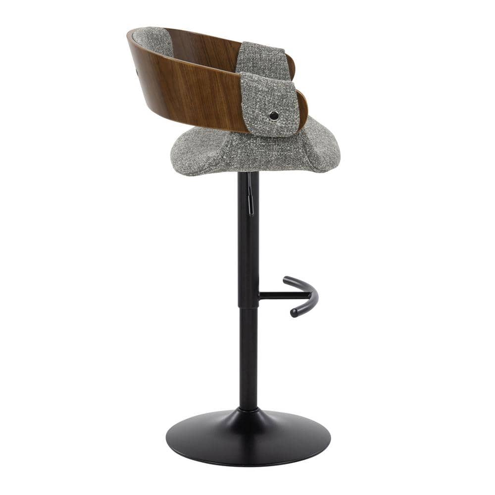 Set of 2 Adjustable Gray Fabric and Walnut Barstools