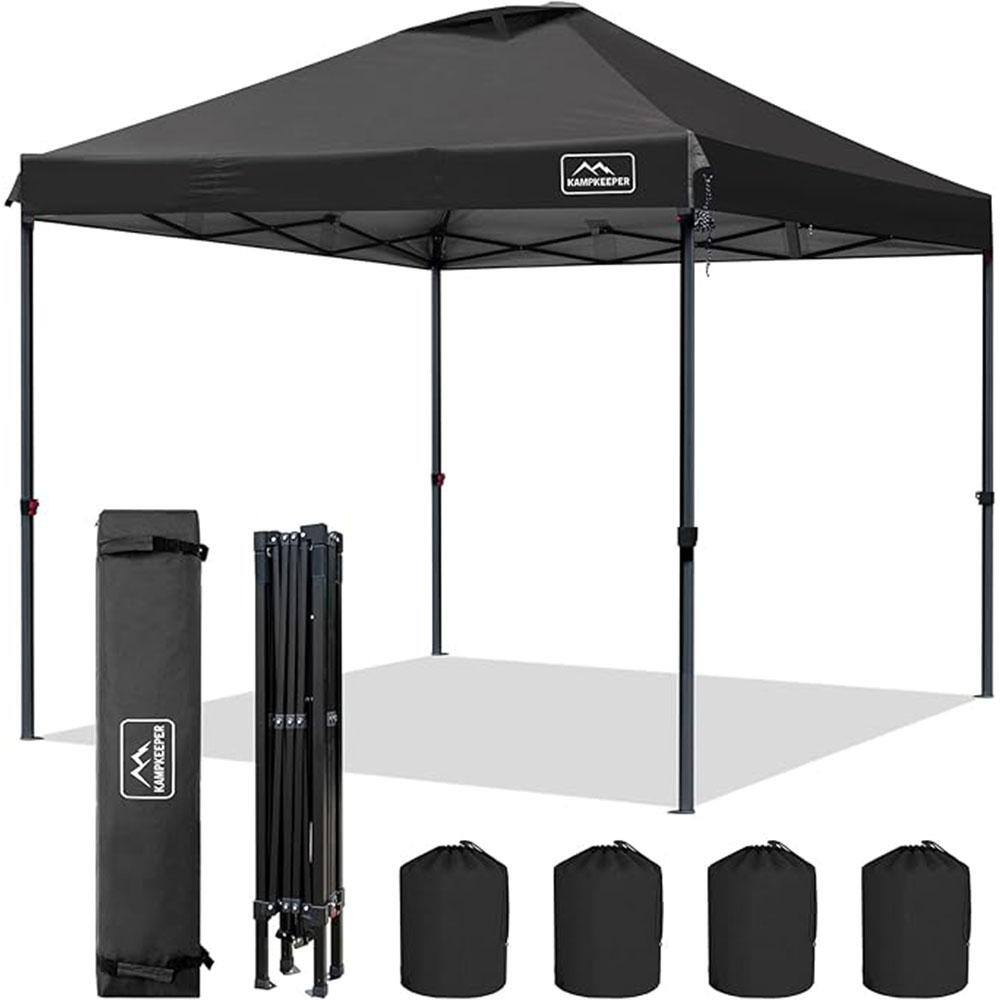 Black 3-Adjustable Height 10 ft. x 10 ft. Pop-up Canopy Tent with Wheeled C