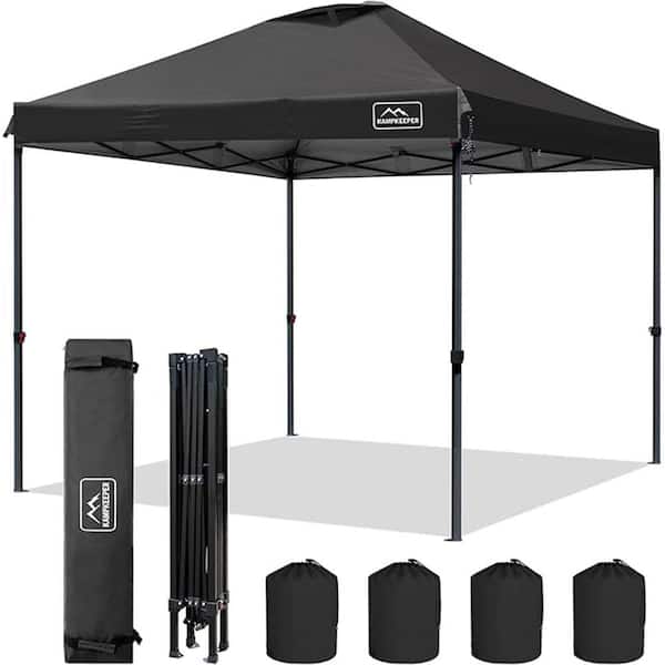 Unbranded Black 3-Adjustable Height 10 ft. x 10 ft. Pop-up Canopy Tent with Wheeled Carrying Bag, 4-Ropes and 4-Stakes