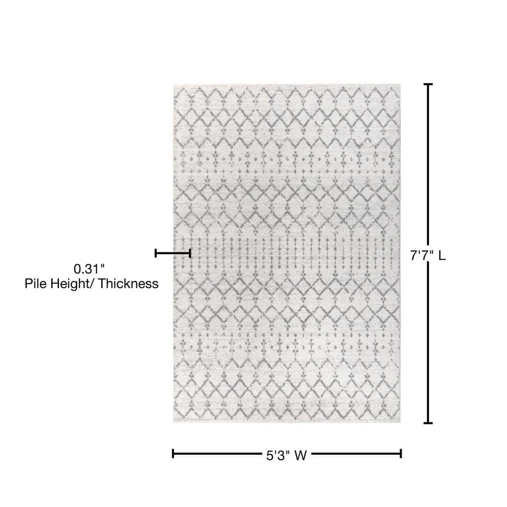 Cream and Gray Diamond Pattern Reversible Area Rug