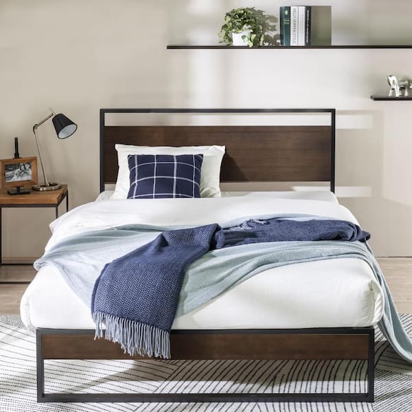 Zinus Suzanne Gray Wash Bamboo and Metal Frame Twin Platform Bed