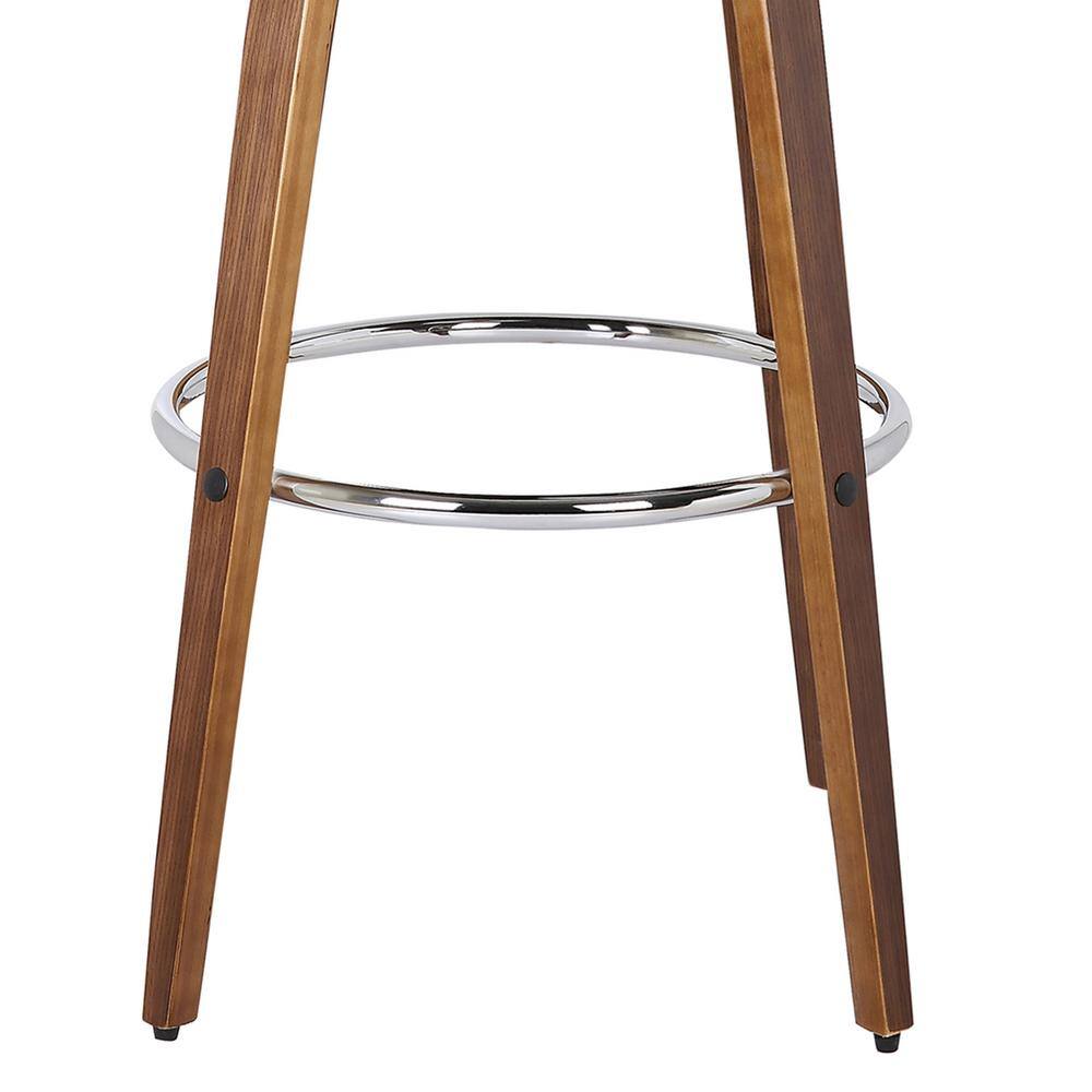 Walnut Wood Finish Swivel Counter Stool with Brown Faux Leather