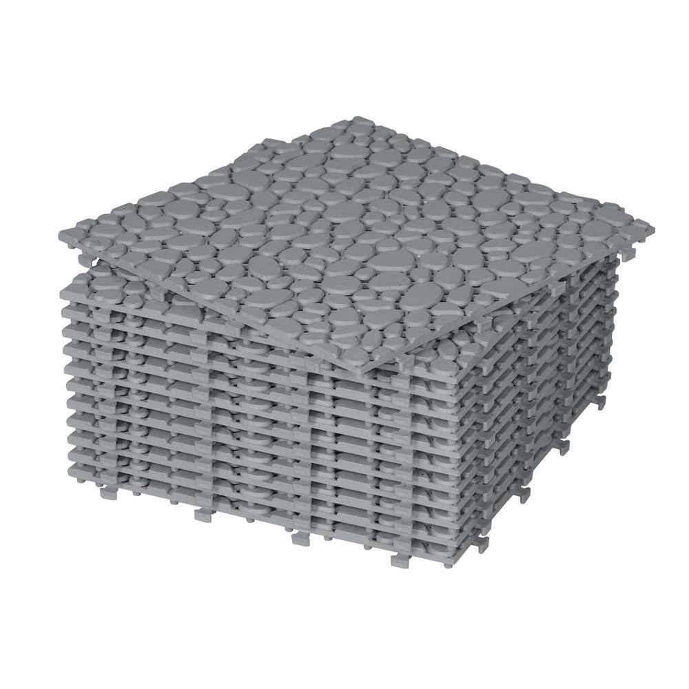 12 in. x 12 in. Gray Plastic Interlocking Deck Tiles, Waterproof Anti-Slip 
