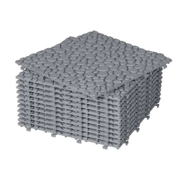 Unbranded 12 in. x 12 in. Gray Plastic Interlocking Deck Tiles, Waterproof Anti-Slip All Weather (12-Pack)