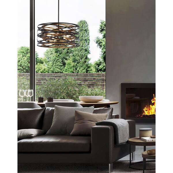 Vortic Flow 5-Light Dark Bronze with Mosaic Gold Interior Convertible Semi-Flush Mount