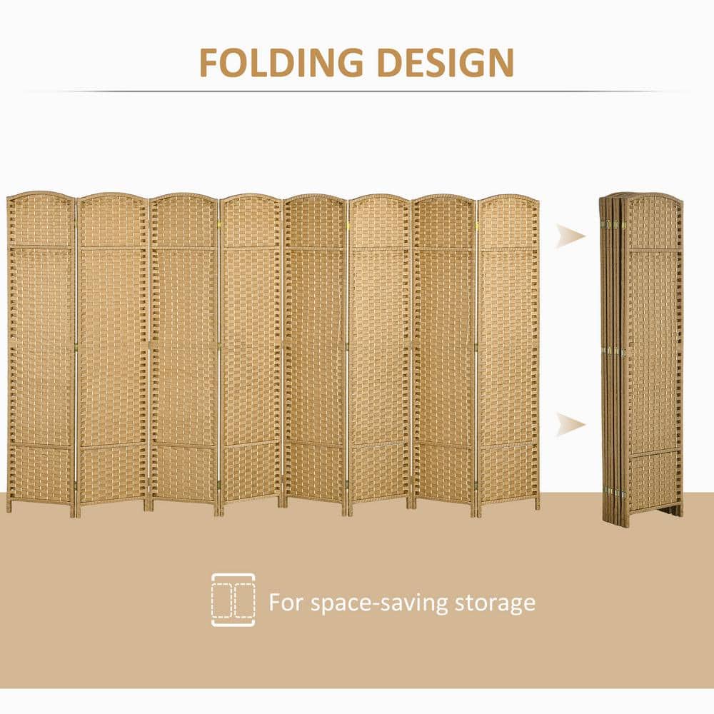 Nature Wood 8-Panel Folding Privacy Screen with Pine Frame