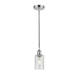 Clymer 100-Watt 1-Light Polished Chrome Shaded Mini Pendant Light with Seeded Glass Seeded Glass Shade