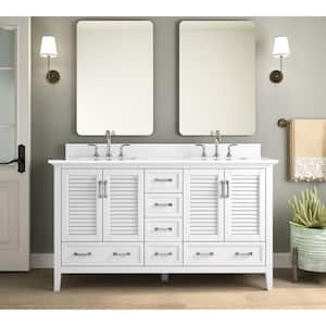 Dennick 60 in. W x 22 in. D x 35 in. H Double Sink Freestanding Bath Vanity in White with White Engineered Stone Top