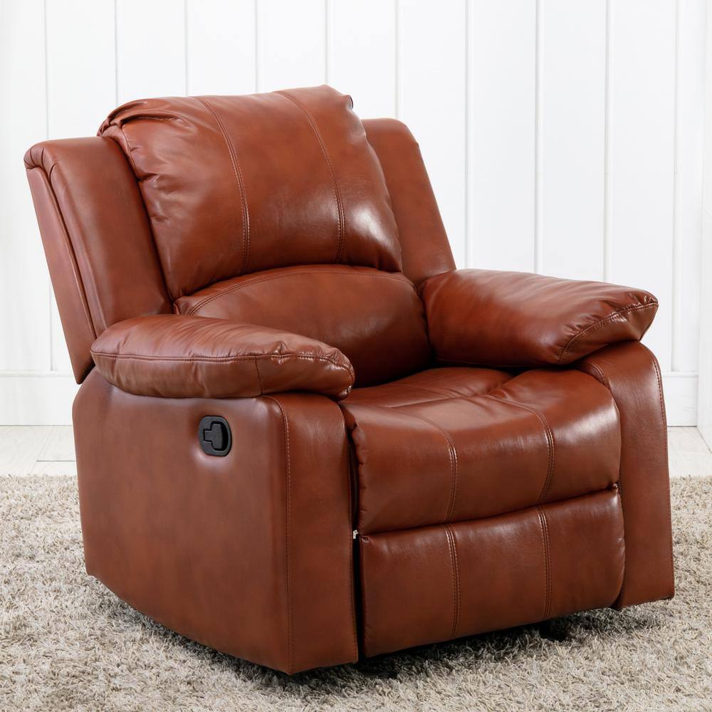 Clifton Caramel Faux Leather Glider Recliner with Wood Frame