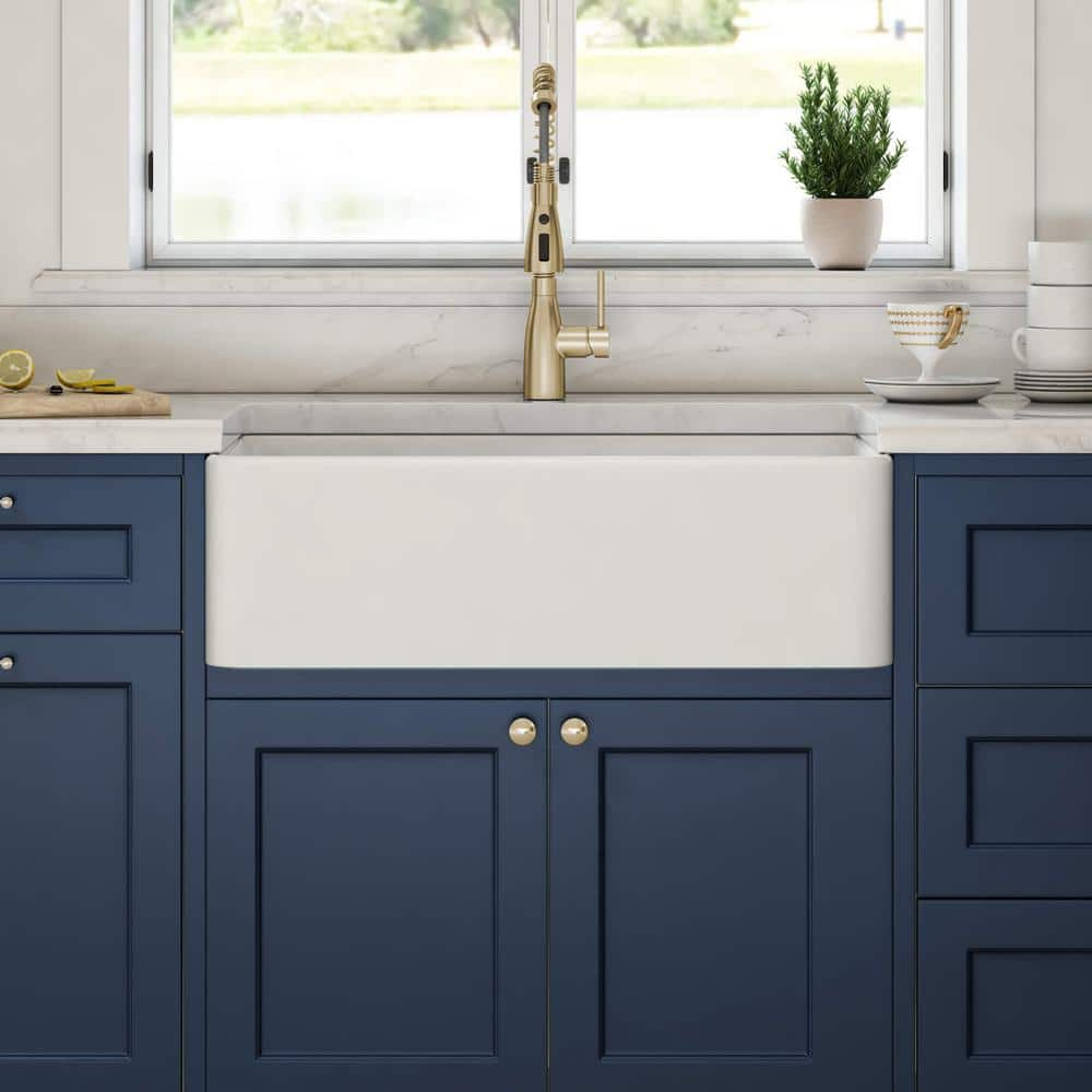 Getpro White Fireclay 33 in. Single Bowl Farmhouse Apron Kitchen Sink ...