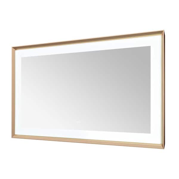 Madison 72 in. W x 36 in. H Rectangular Framed Wall Mount Bathroom Vanity Mirror in Brushed Gold LED Lighted Defogger