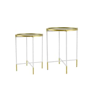 Blair 19 in. Gold/White 24-Circle Metal End table with 20% Mdf