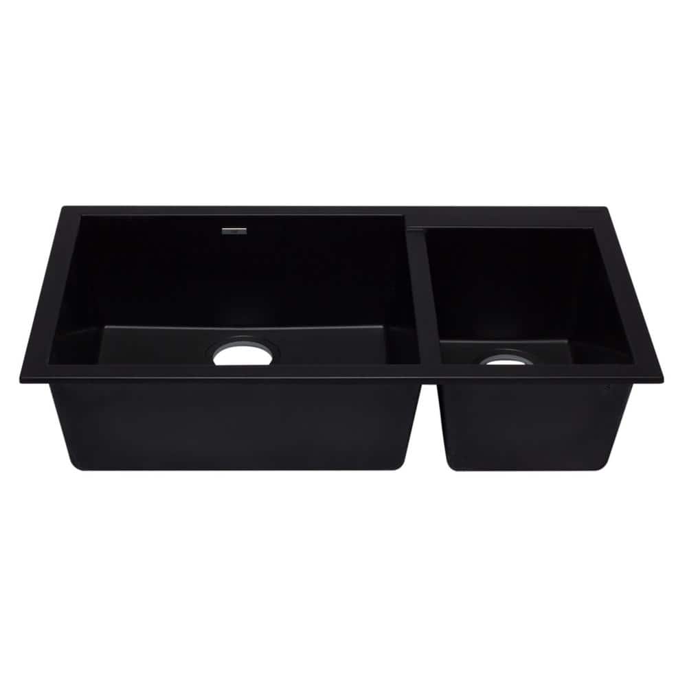 34'' Black Granite Double Bowl Undermount Kitchen Sink