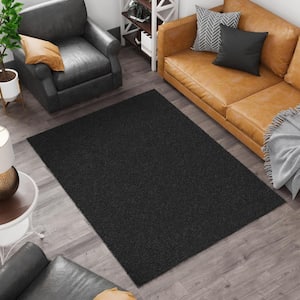 Pure Fuzzy Collection Non-Slip Rubberback Solid Soft Black 5 ft. x 7 ft. Indoor Area Rug