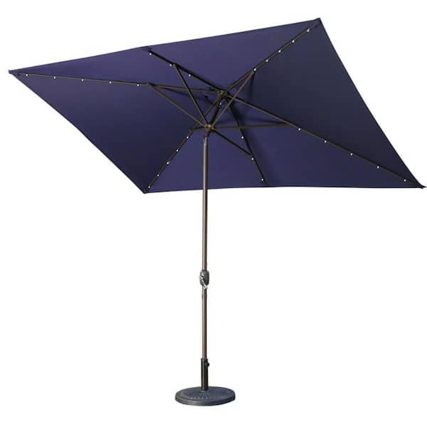 Tunearary 10ft. Outdoor Patio Beach Cantilever Adjustable Tilt Blue Rectangular Sunshade with LED Lights