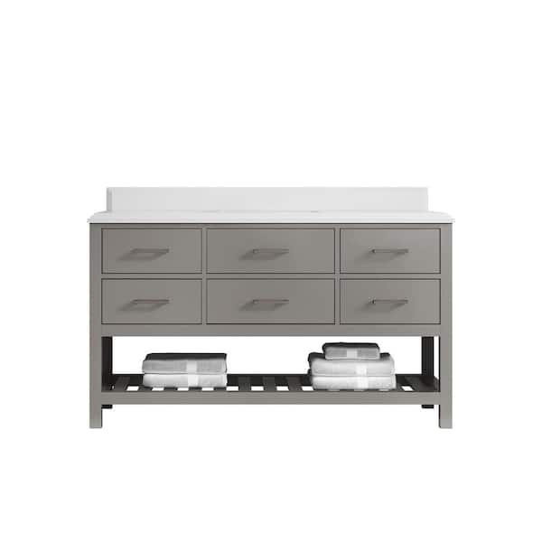 Willow Collections Parker 60 in. W x 22 in. D x 36 in. H Single Sink Bath Vanity in Elephant Gray with Cove Edge White Quartz Top