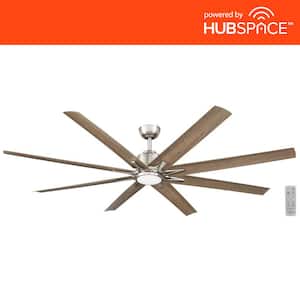 Kensgrove II 72 in. Indoor/Outdoor Integrated LED CCT Brushed Nickel Smart Ceiling Fan with Remote Powered by Hubspace