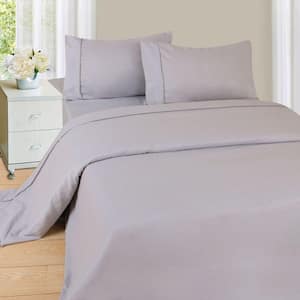 4-Piece Silver Solid 75 Thread Count Polyester Queen Sheet Set