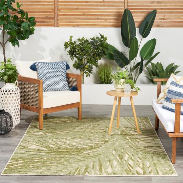 Nourison Aloha Ivory Green 5 ft. x 8 ft. Botanical