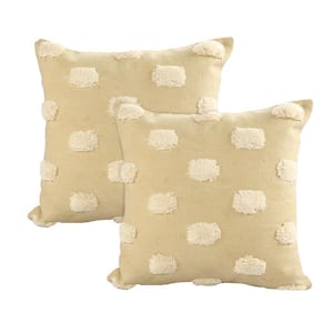Jane Cream Pom-Pom 100% Cotton 20 in. x 20 in. Throw Pillow (Set of 2)