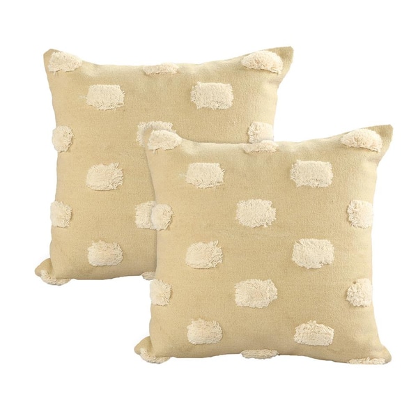 Unbranded Jane Cream Pom-Pom 100% Cotton 20 in. x 20 in. Indoor Throw Pillow (Set of 2)